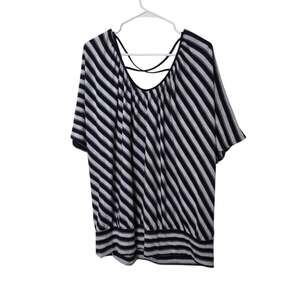 a.n.a Striped Dolman Top Purple Gray Crisscross Back size 2XL